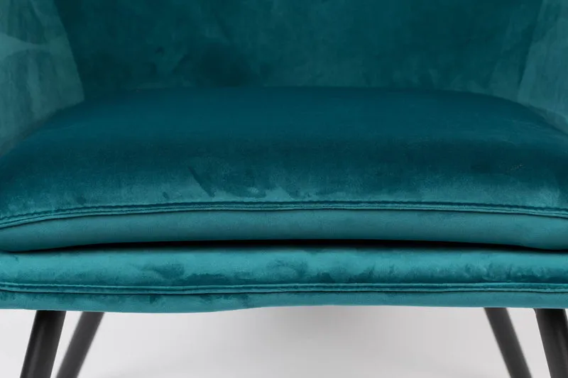 Retro Sessel BON Velvet Blue - Samtstoff Petrol