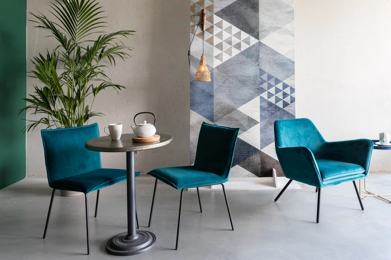 Retro Sessel BON Velvet Blue - Samtstoff Petrol