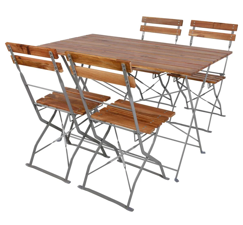 4er Set Biergartenstuhl Gartenstuhl klappbar - Metall und Akazie