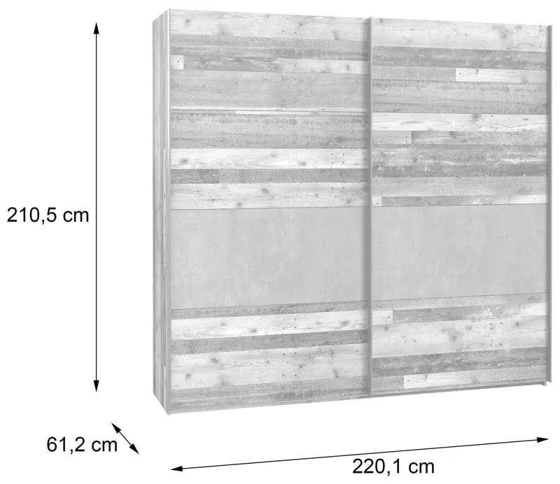 Forte Schwebetürenschrank CLIF 220 cm Old Wood Vintage