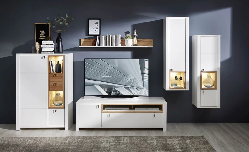 TV Lowboard SERPIO Weiß mit Absetzung Wildbuche