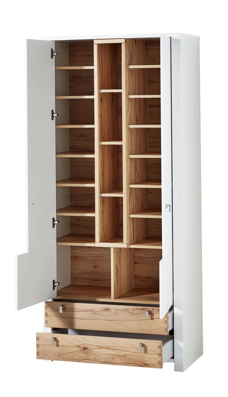 Schuhschrank Dielenschrank SERPIO - Weiß mit Absetzung Wildbuche