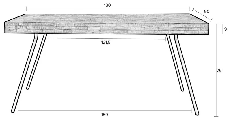 Design Esstisch SURI 180 x 90 cm Platte recycled Teak