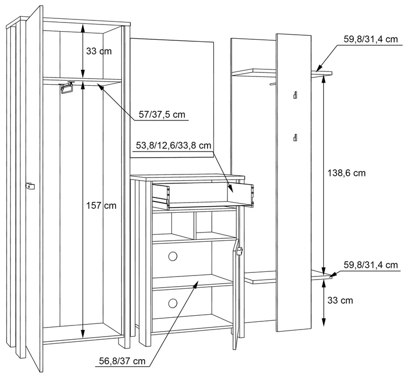Garderobe CLIF Garderobenset 4-tlg. Optik: Old Wood Vintage von Forte