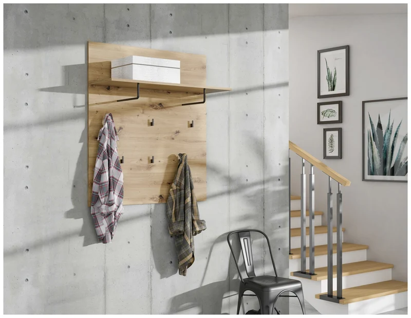 Garderobenpaneel TRONDHEIM mit 6 Haken Artisan Eiche Optik, von Forte