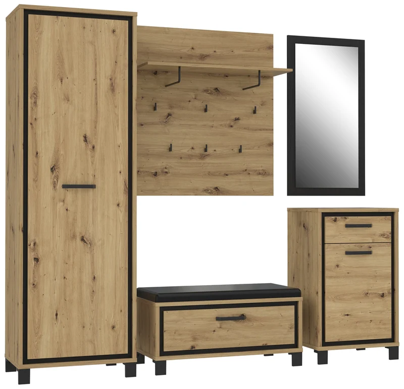Garderobenpaneel TRONDHEIM mit 6 Haken Artisan Eiche Optik, von Forte