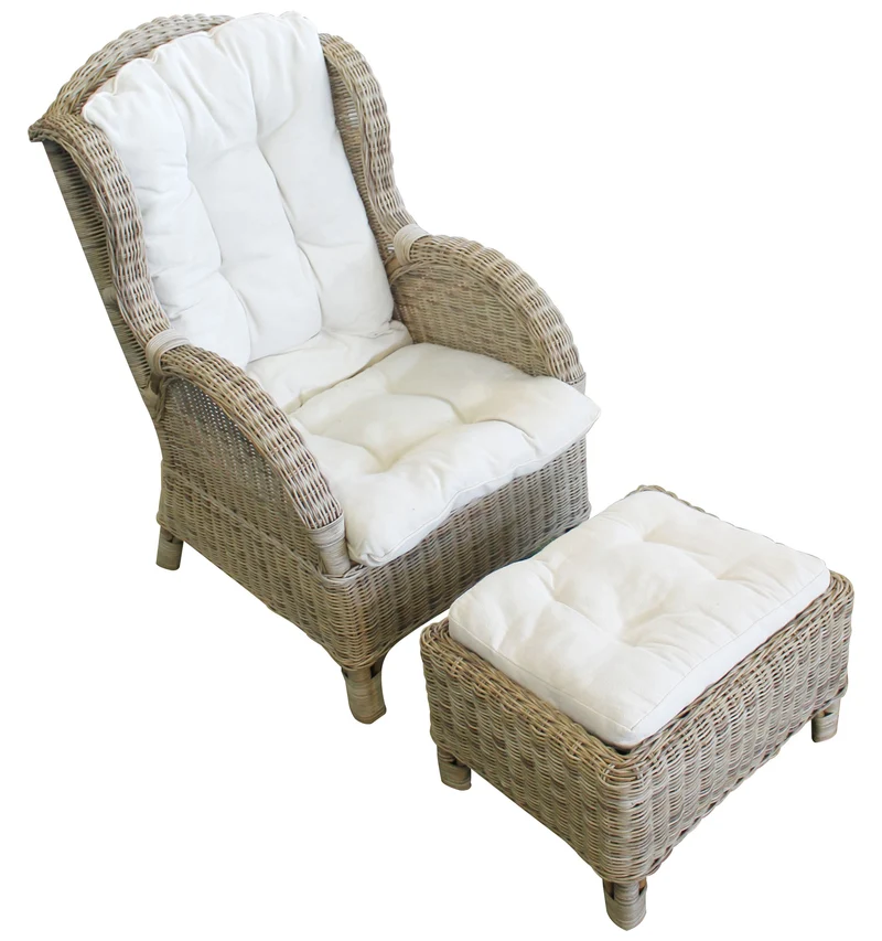 Relax Rattan Ohrensessel CONSUL mit Fußhocker und Polster