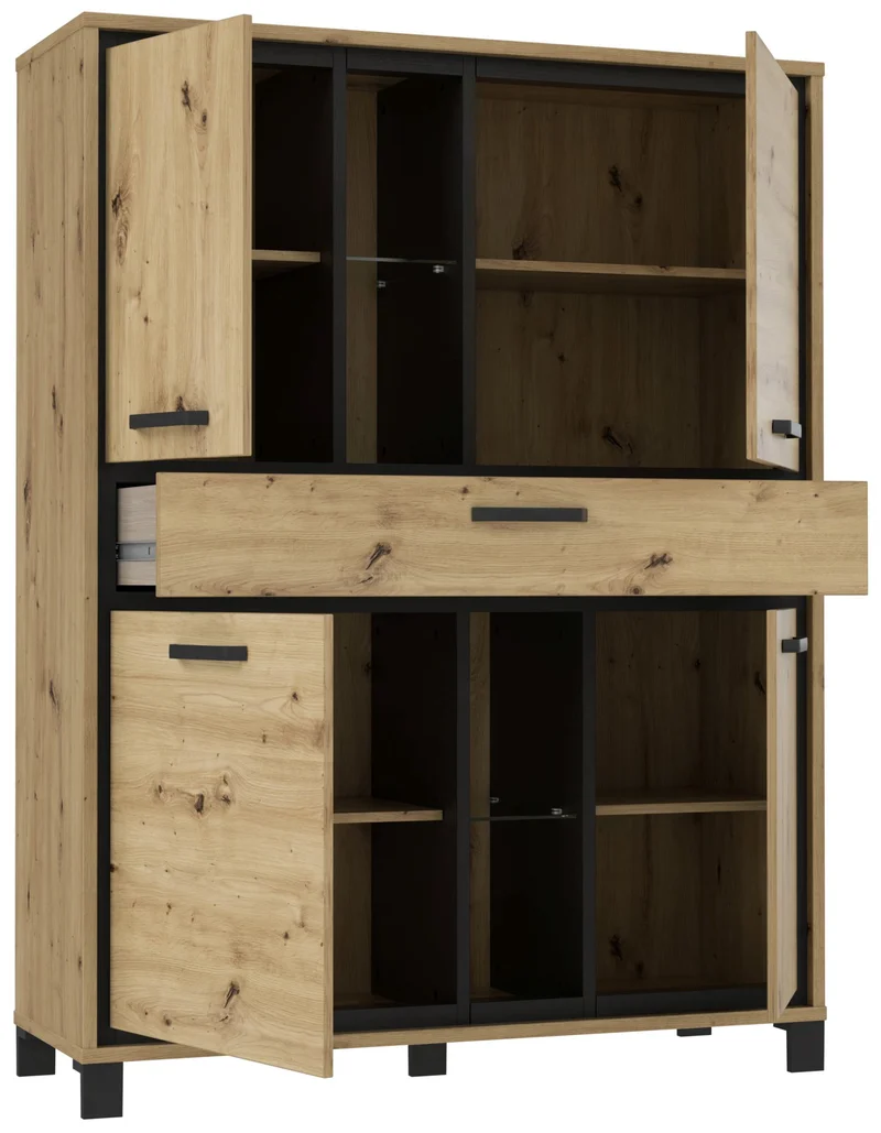 Highboard TRONDHEIM 4 Türen Artisan Eiche / Schwarzeiche Optik, Forte