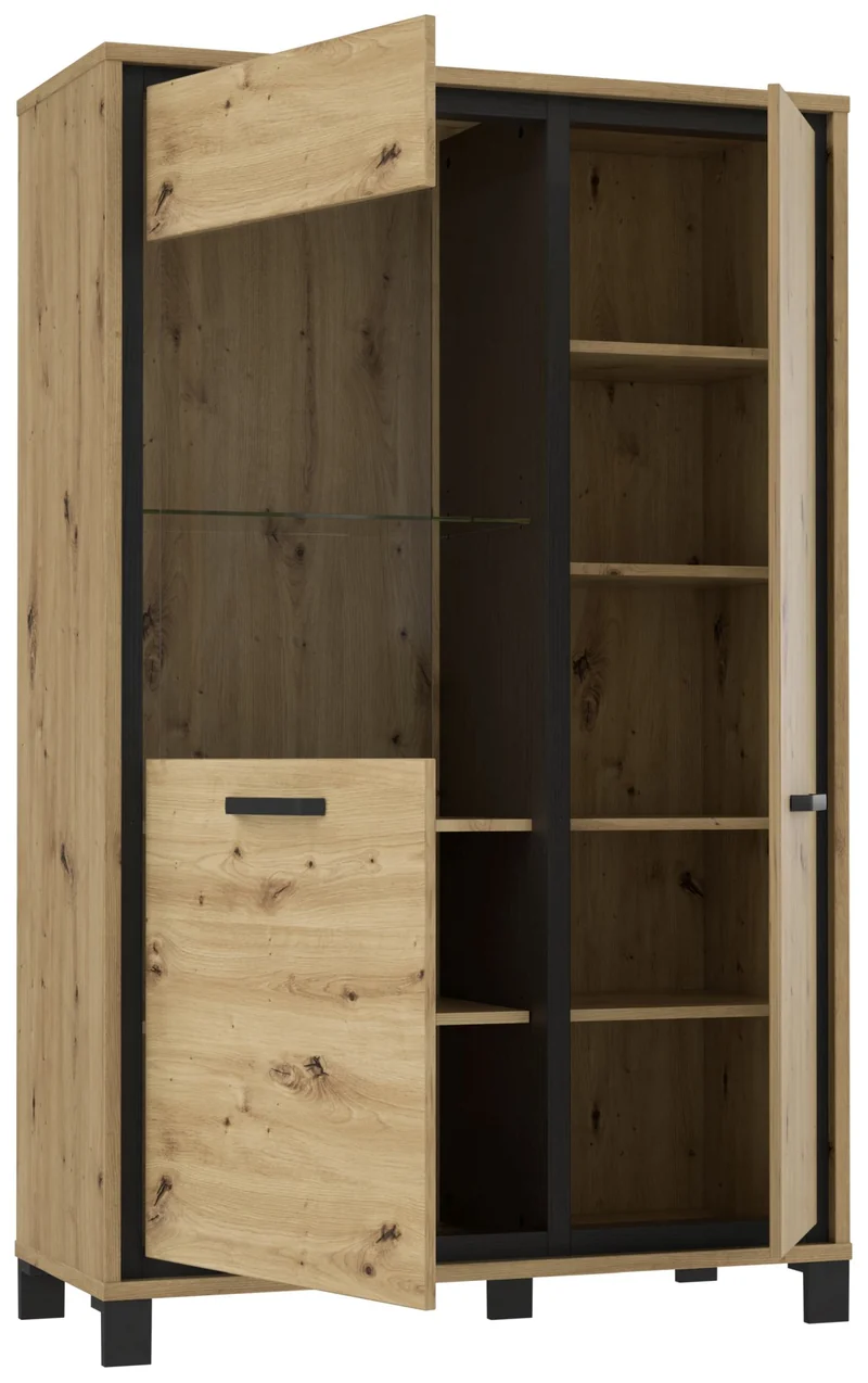 Highboard Vitrine TRONDHEIM Artisan Eiche / Schwarzeiche Optik, Forte