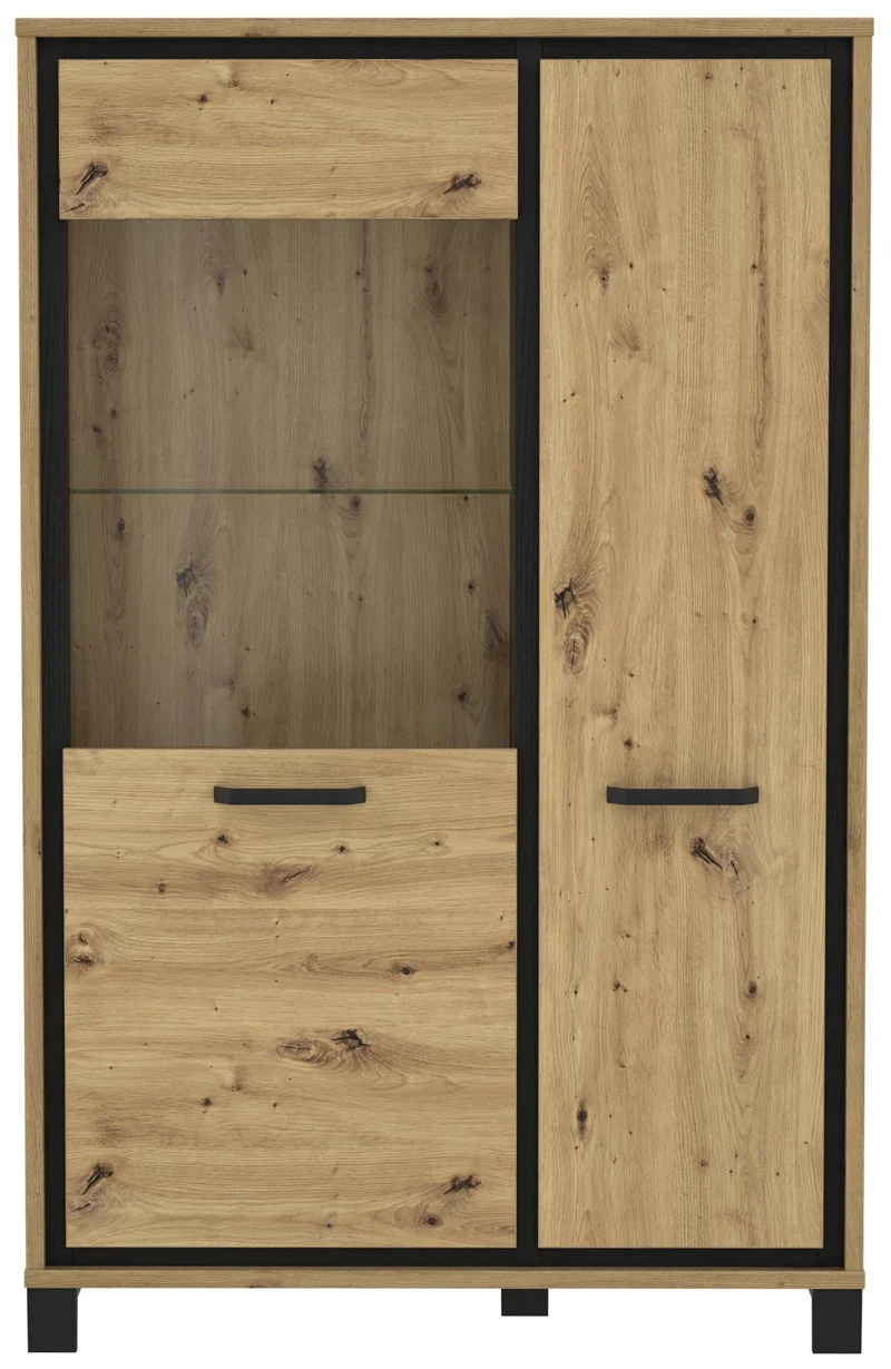 Highboard Vitrine TRONDHEIM Artisan Eiche / Schwarzeiche Optik, Forte