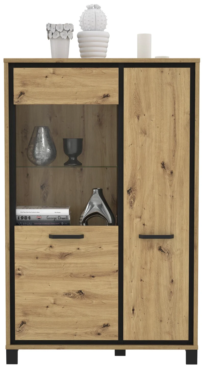 Highboard Vitrine TRONDHEIM Artisan Eiche / Schwarzeiche Optik, Forte