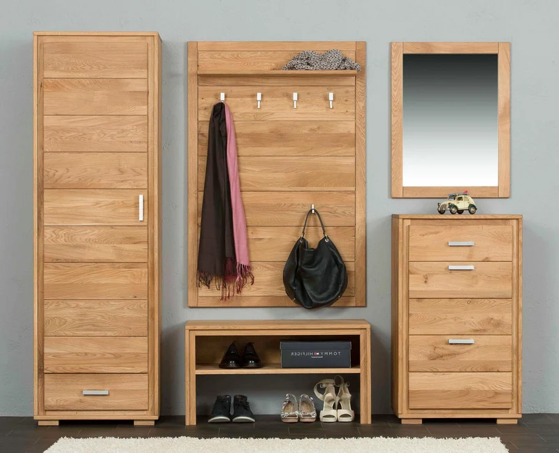 Garderoben Set Wildeiche Massivholz geölt, 5-teilig, Basel III-L