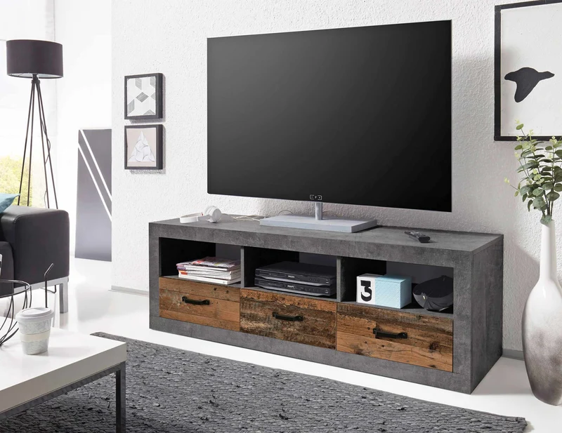 Lowboard INDIANA, mit 3 Schubladen Old Wood Optik und Beton