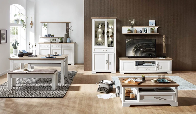 Wohnzimmerschrank JASMIN UH83 3-tlg. Pinie weiß im Landhausstil