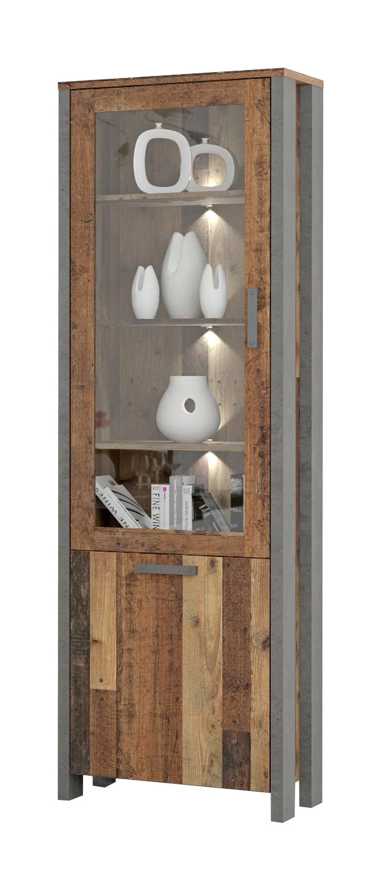 Vitrine CLIF 2-trg. Optik: Old Wood Vintage von Forte