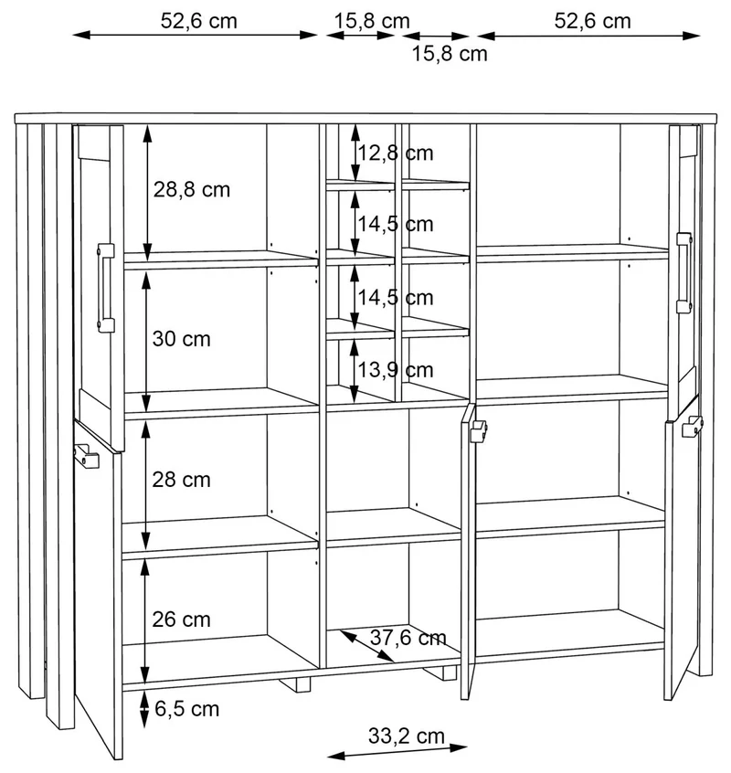Highboard Vitrine CLIF 5-trg. Optik: Old Wood Vintage von Forte