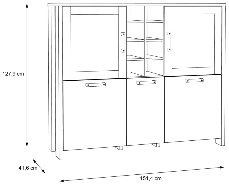 Highboard Vitrine CLIF 5-trg. Optik: Old Wood Vintage von Forte