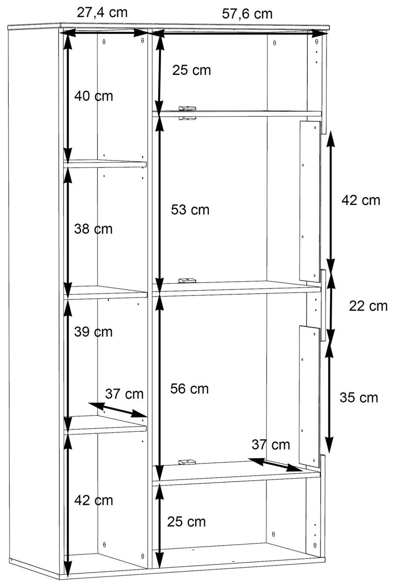 Wohnzimmerschrank COMO rechts 4-tlg. Grau/Planked Eiche mit LED