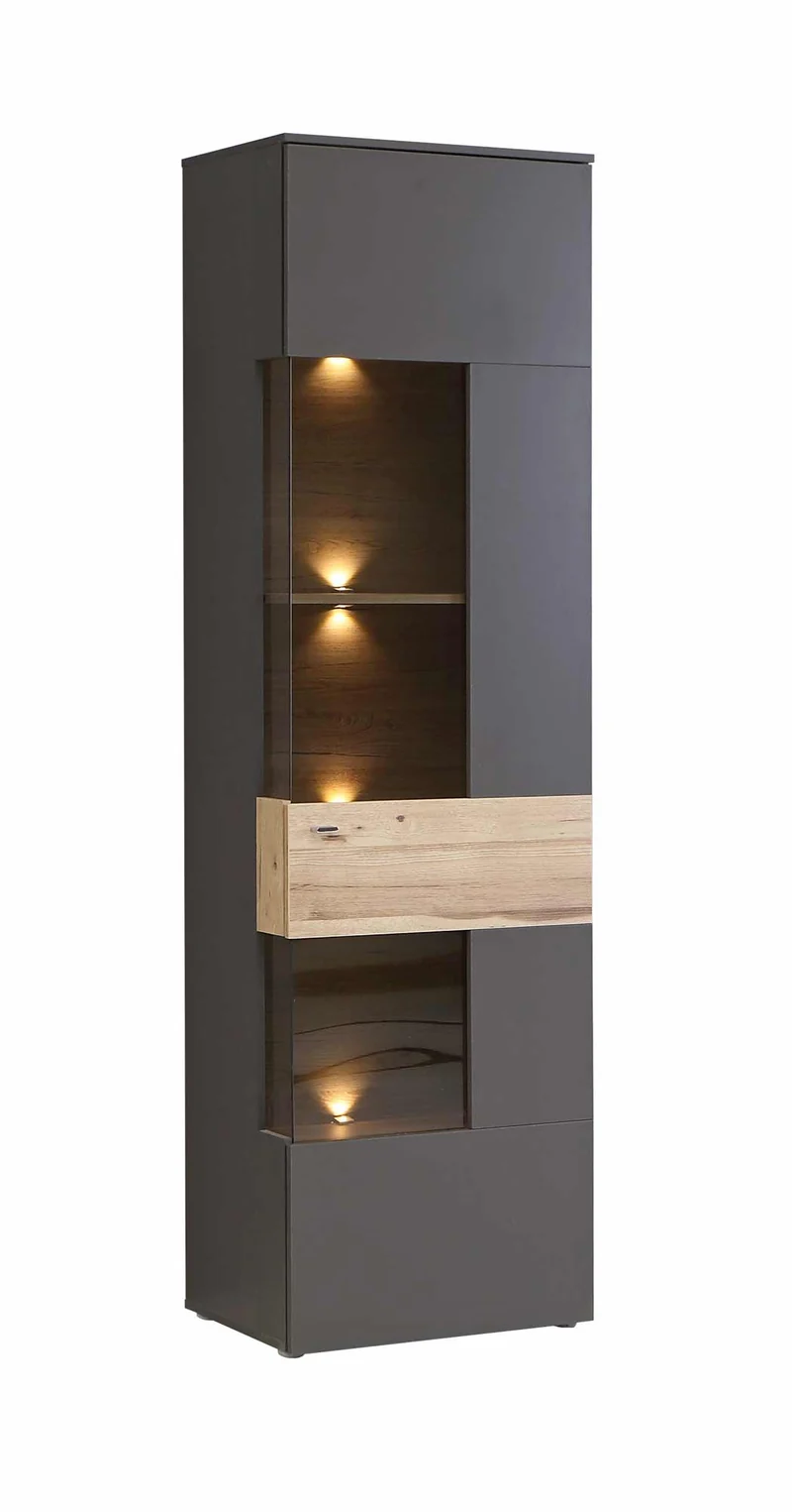 Vitrine COMO 1-trg Anschlag rechts Optik Grau / Planked Eiche von Forte