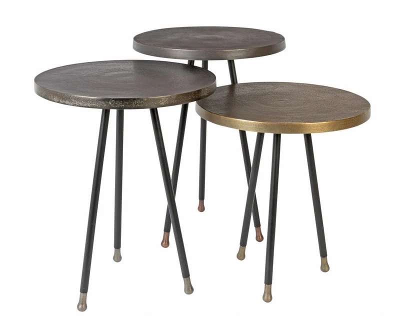 Beistelltisch ALIM 3er-Set Messing Eisen Kupfer Antik von DutchBone