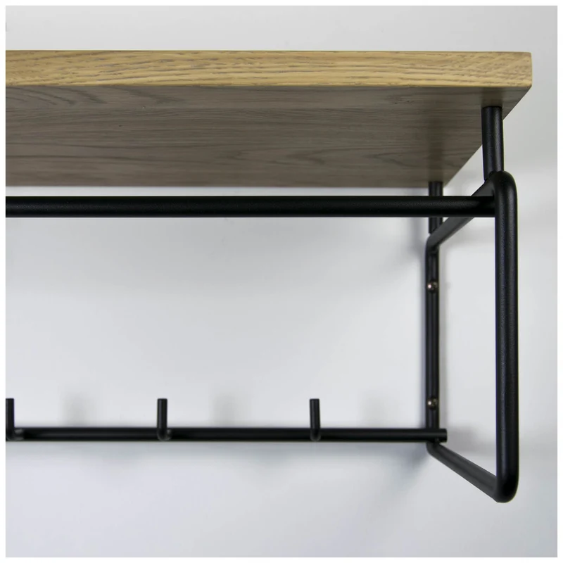 Wandgarderobe CLINT 3 Schwarz lackiert mit Hutablage aus Eichenholz
