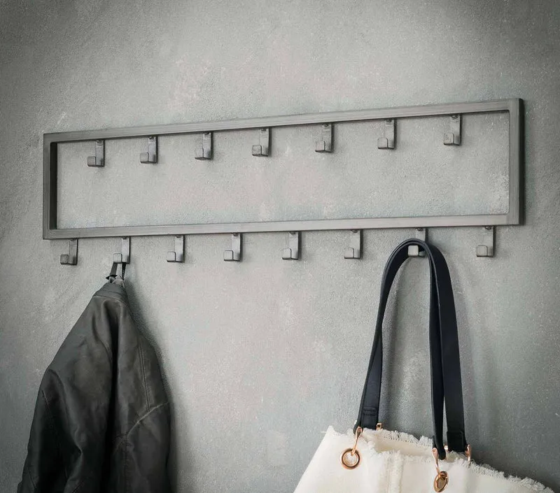 Hakenleiste JON mit 15 Haken Wandgarderobe im Dark-Silver-Finish