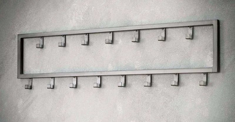 Hakenleiste JON mit 15 Haken Wandgarderobe im Dark-Silver-Finish