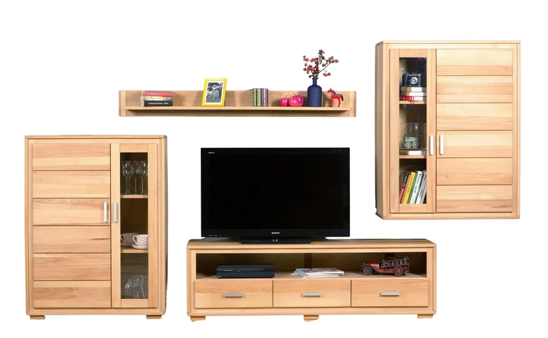Wohnzimmerschrank Genf Set X, Kernbuche massiv geölt, 4-teilig