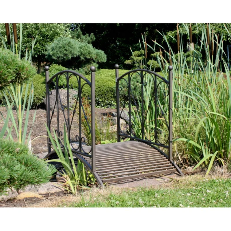 Gartenbrücke TAUPO Teichbrücke aus Stahl dunkelbraun lackiert