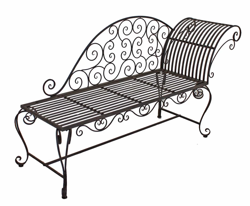Gartenbank LEMINGTON Liegebank Chaiselongue, Metall dunkelbraun