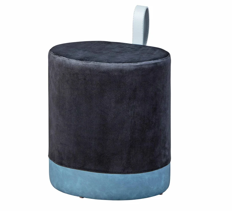 Hocker Polsterhocker OSANE Samtbezug Schwarz Blau