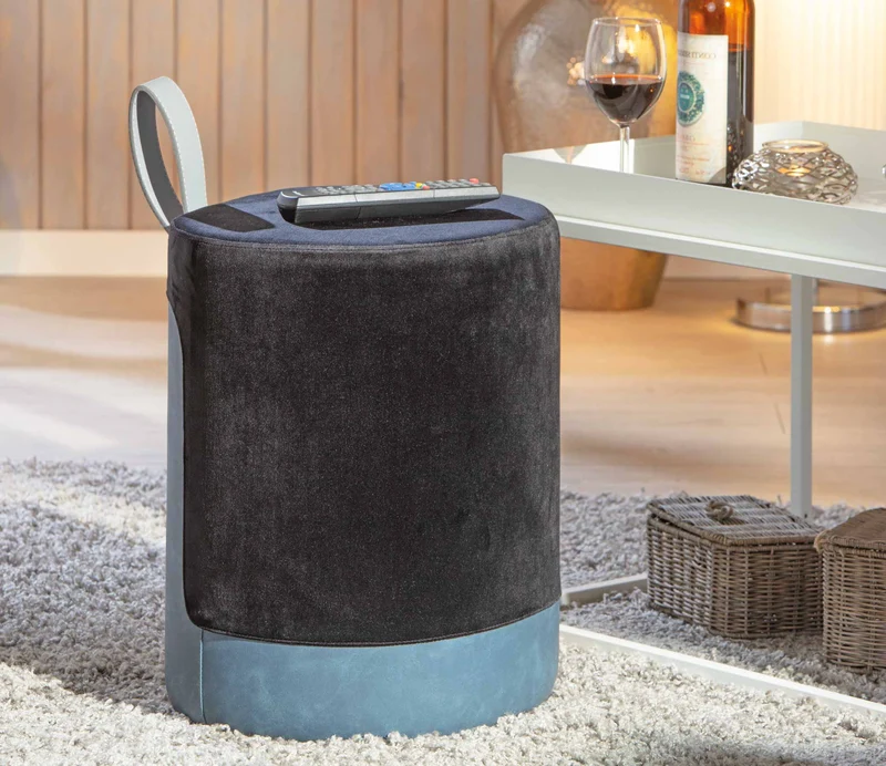 Hocker Polsterhocker OSANE Samtbezug Schwarz Blau