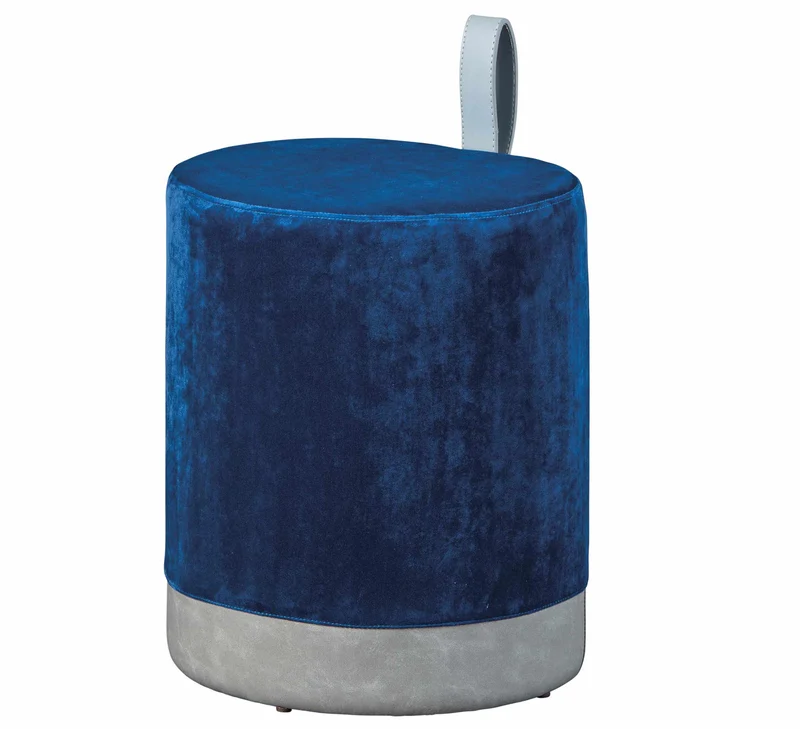 Polsterhocker OSANE Samtbezug Blau Grau Hocker