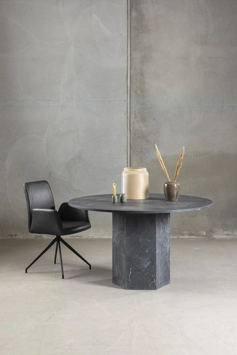 Esszimmerstuhl NAYA drehbar in Kunstleder Vintage schwarz