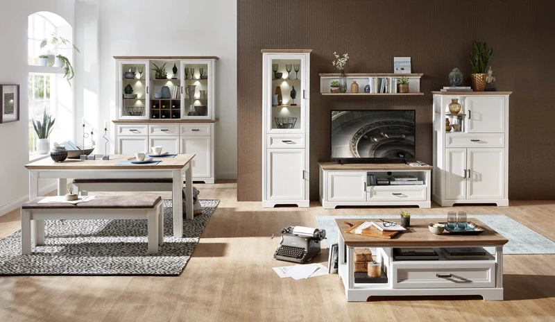 Buffet Geschirrschrank JASMIN Pinie weiß Nachbildung
