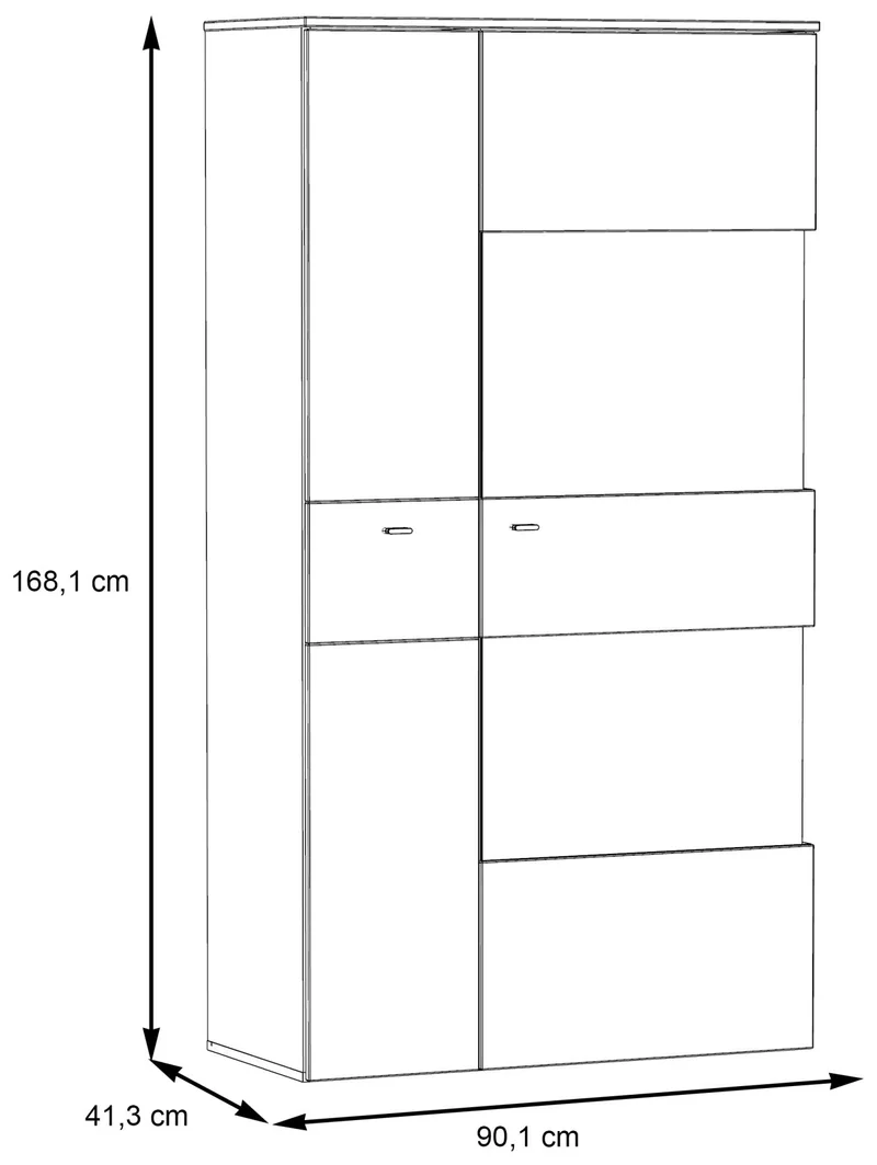 Highboard Vitrine COMO Verglasung rechts Optik Grau / Planked Eiche