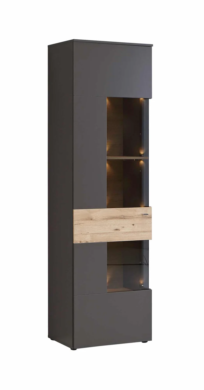 Wohnzimmerschrank COMO links 4-tlg. Grau/Planked Eiche mit LED