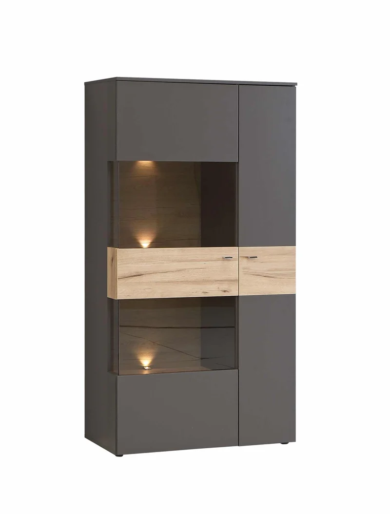 Wohnzimmerschrank COMO links 4-tlg. Grau/Planked Eiche mit LED