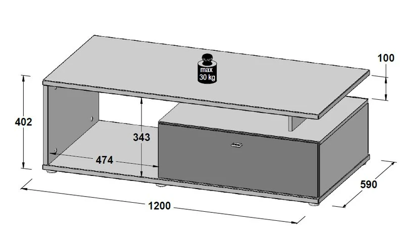 Couchtisch COMO 120 x 59 cm Optik Grau / Planked Eiche von Forte
