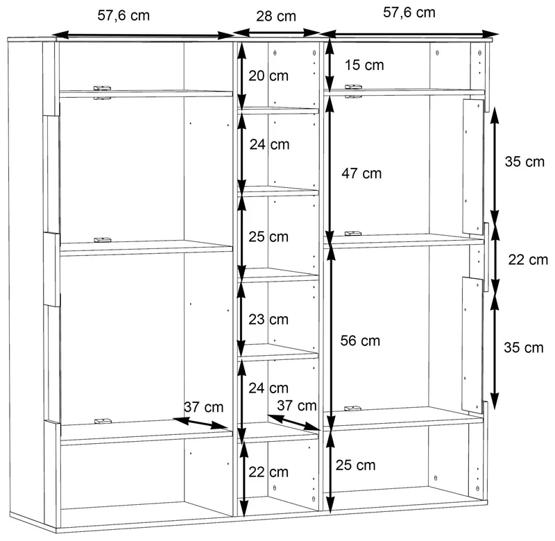 Highboard Vitrine COMO 3-trg. Optik: Grau / Planked Eiche von Forte