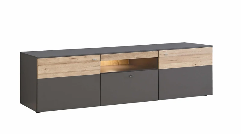 Lowboard COMO 210 cm Optik: Grau / Planked Eiche mit LED Beleuchtung