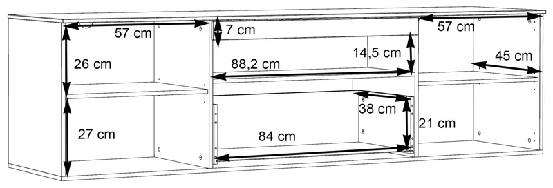 Lowboard COMO 210 cm Optik: Grau / Planked Eiche mit LED Beleuchtung