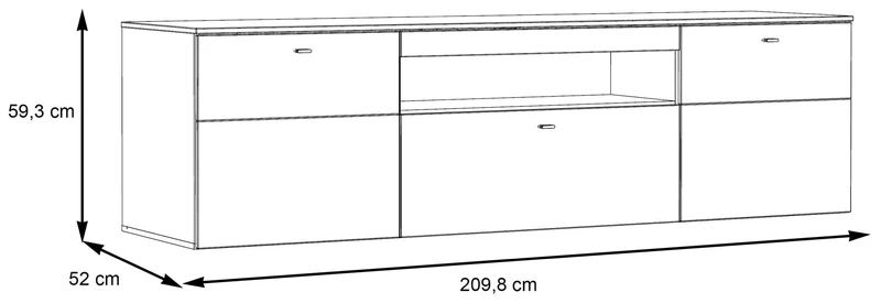Lowboard COMO 210 cm Optik: Grau / Planked Eiche mit LED Beleuchtung
