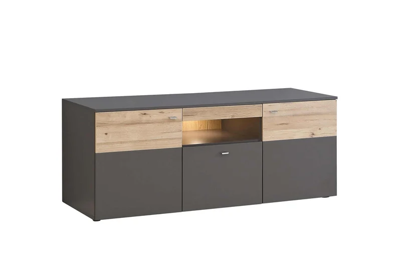 Lowboard COMO Optik: Grau / Planked Eiche mit Beleuchtung von Forte