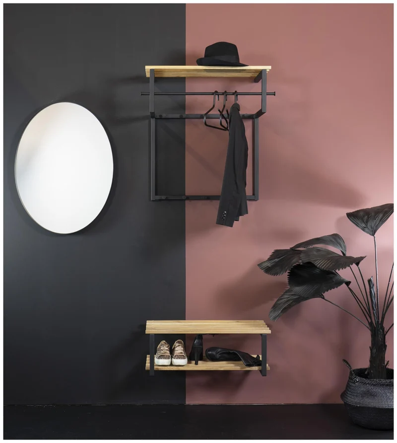 Garderobe Wandgarderobe RIZZOLI Metall Schwarz lackiert mit Hutablage