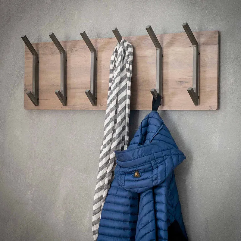Wandgarderobe HOOK 60 mit 6 Doppelhaken Board in Eiche Optik