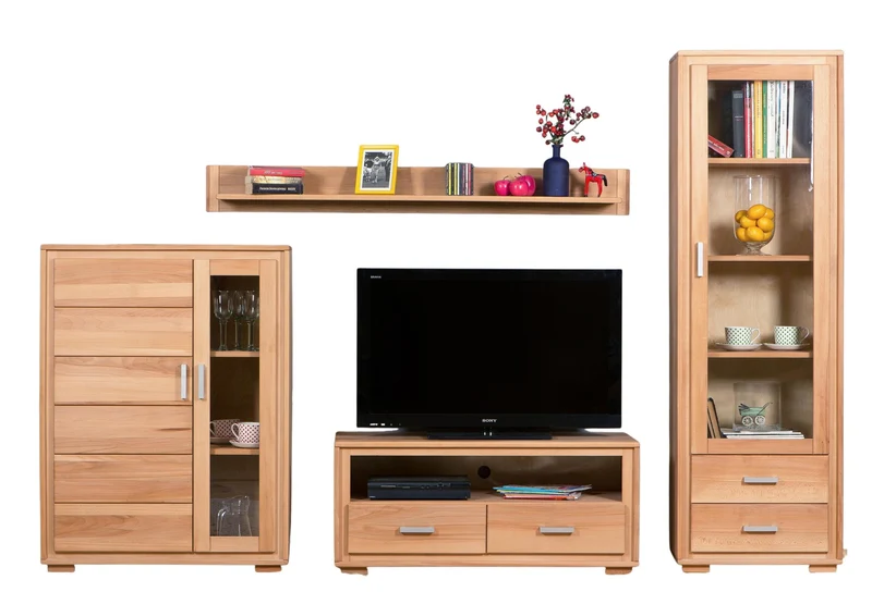 Wohnzimmerschrank Genf Set IX, Kernbuche massiv geölt, 4-teilig