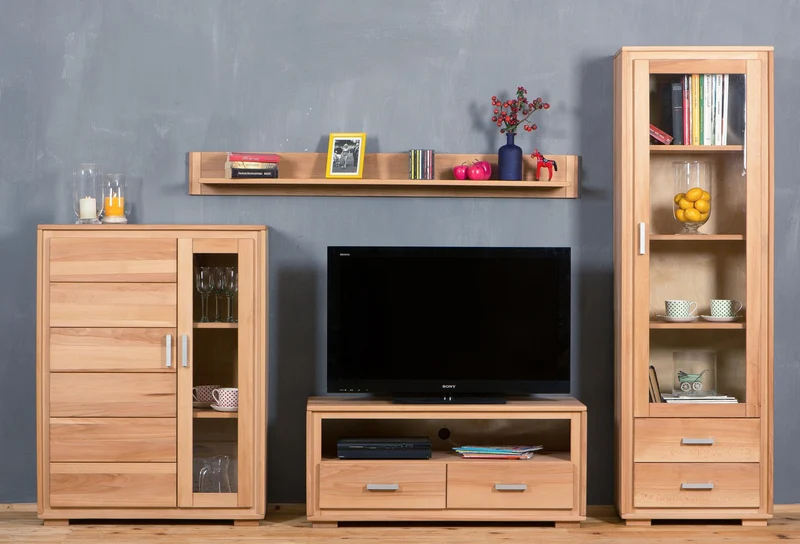 Wohnzimmerschrank Genf Set IX, Kernbuche massiv geölt, 4-teilig