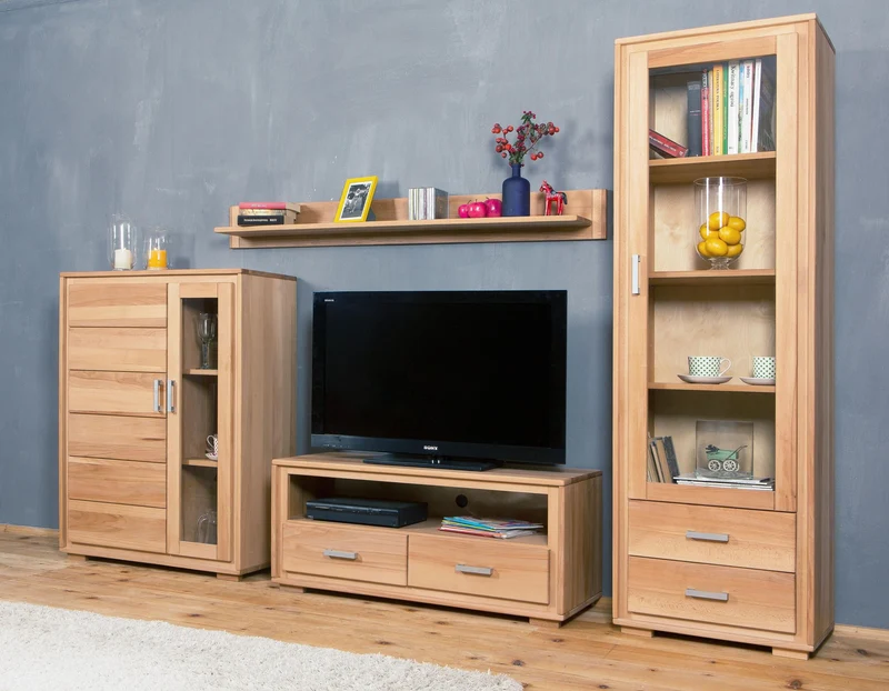 Wohnzimmerschrank Genf Set IX, Kernbuche massiv geölt, 4-teilig