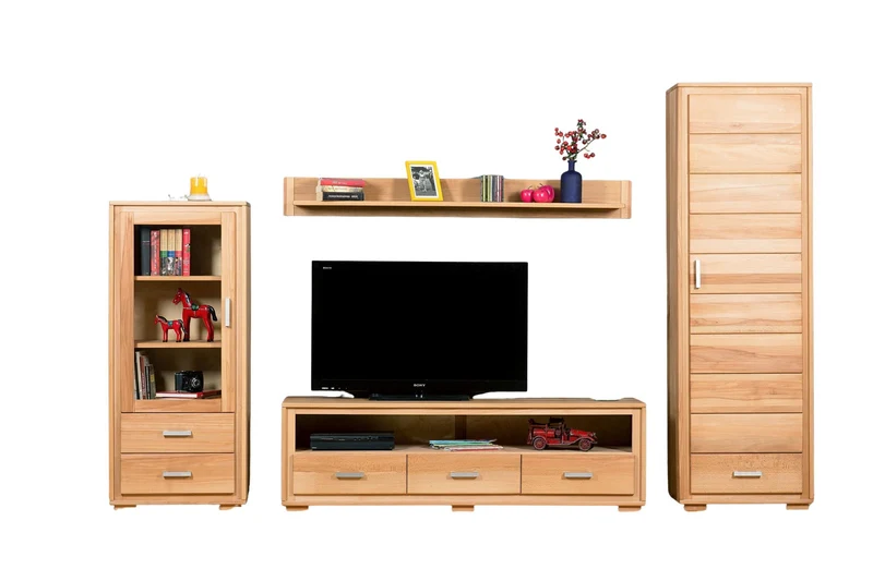 Wohnzimmerschrank Genf Set VIII, Kernbuche massiv geölt, 4-teilig